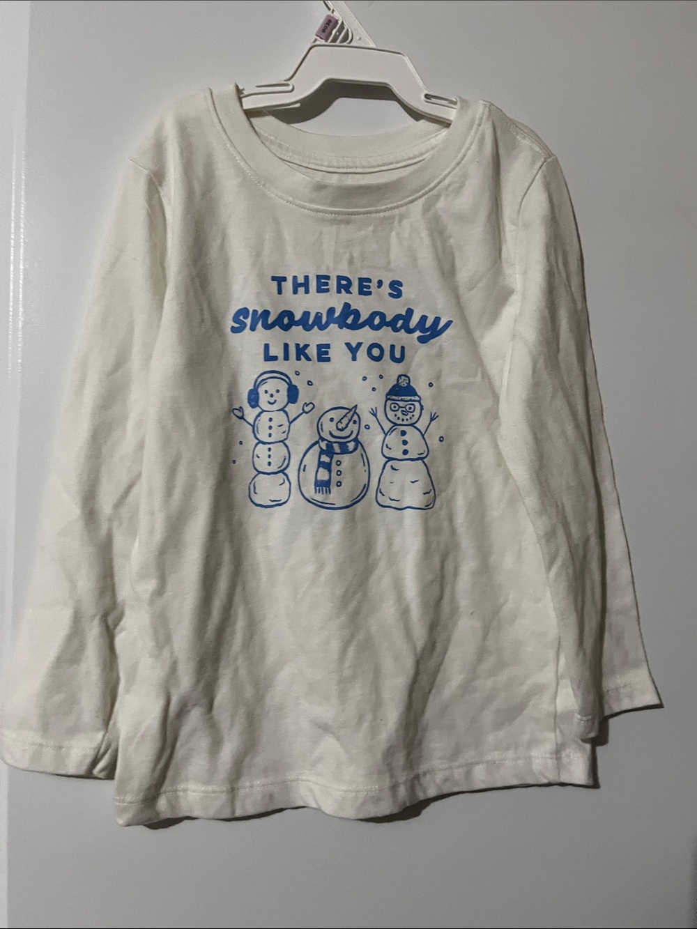 Cat & Jack Cream Long-Sleeve Tee with Blue Snowman Print